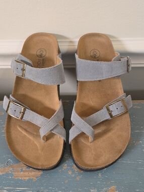 White Mountain Denim Blue Suede Double-Strap Sandals